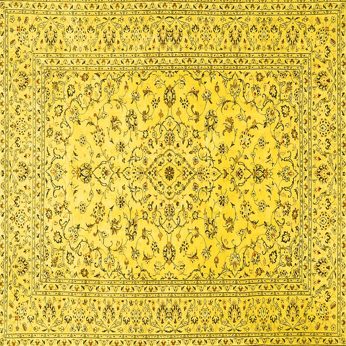 Square Machine Washable Medallion Yellow Traditional Rug, wshtr4420yw