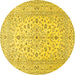 Round Machine Washable Medallion Yellow Traditional Rug, wshtr4420yw