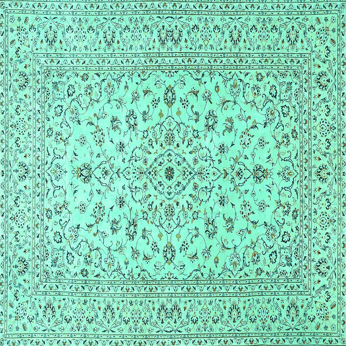 Square Machine Washable Medallion Turquoise Traditional Area Rugs, wshtr4420turq