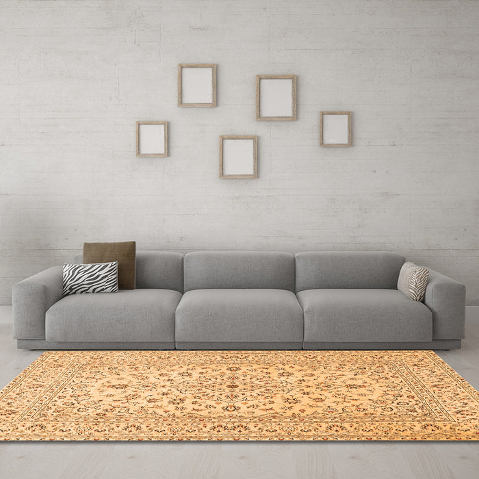 Machine Washable Medallion Orange Traditional Area Rugs in a Living Room, wshtr4420org