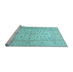 Sideview of Machine Washable Medallion Light Blue Traditional Rug, wshtr4420lblu