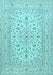 Machine Washable Medallion Light Blue Traditional Rug, wshtr4420lblu