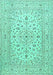 Machine Washable Medallion Turquoise Traditional Area Rugs, wshtr4420turq