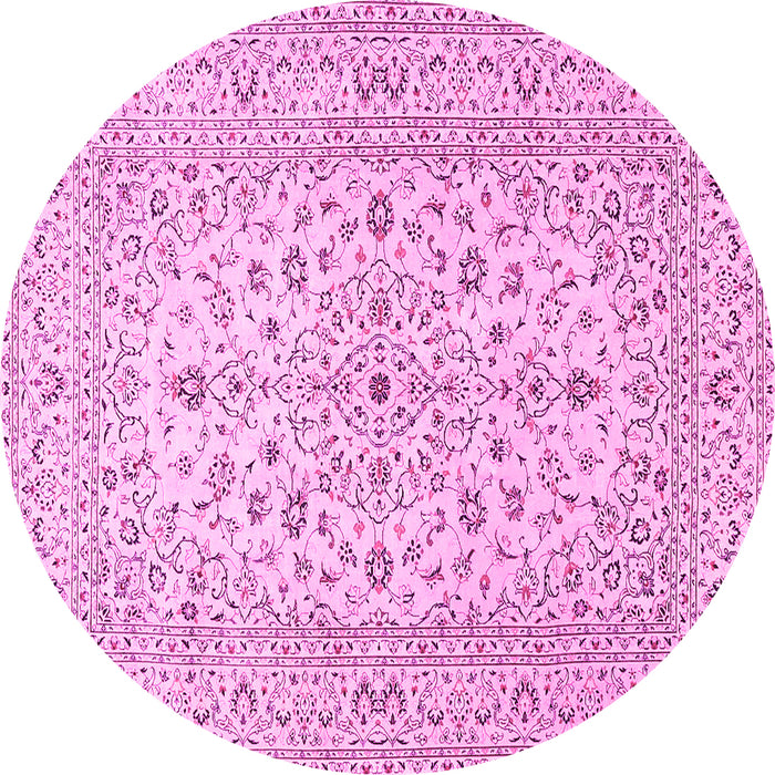 Round Machine Washable Medallion Pink Traditional Rug, wshtr4420pnk