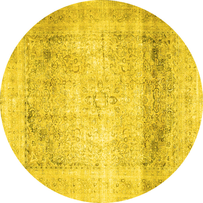 Round Persian Yellow Traditional Rug, tr4421yw
