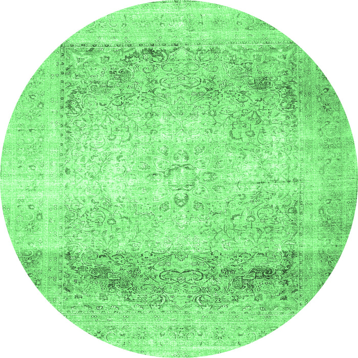 Round Machine Washable Persian Emerald Green Traditional Area Rugs, wshtr4421emgrn