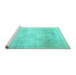 Sideview of Machine Washable Persian Turquoise Traditional Area Rugs, wshtr4421turq