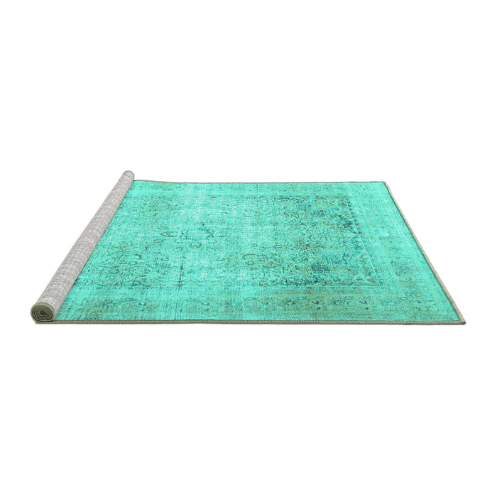 Sideview of Machine Washable Persian Turquoise Traditional Area Rugs, wshtr4421turq