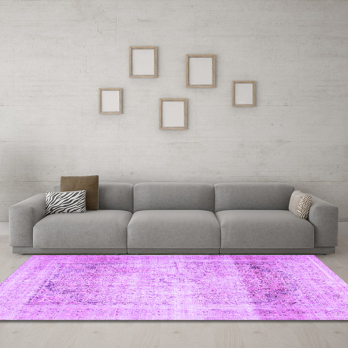 Machine Washable Persian Purple Traditional Area Rugs in a Living Room, wshtr4421pur