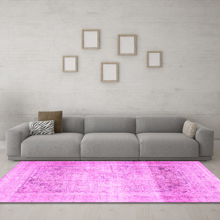 Machine Washable Persian Pink Traditional Rug in a Living Room, wshtr4421pnk