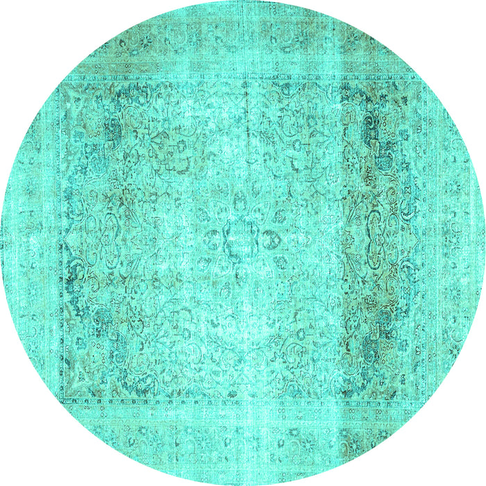 Round Persian Turquoise Traditional Rug, tr4421turq
