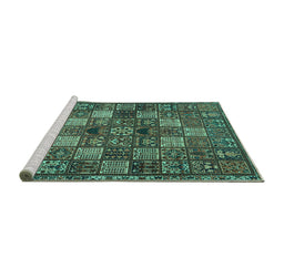 Sideview of Machine Washable Persian Turquoise Traditional Area Rugs, wshtr4422turq