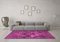 Machine Washable Persian Pink Traditional Rug in a Living Room, wshtr4422pnk