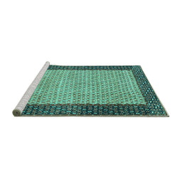 Sideview of Machine Washable Persian Turquoise Traditional Area Rugs, wshtr4423turq