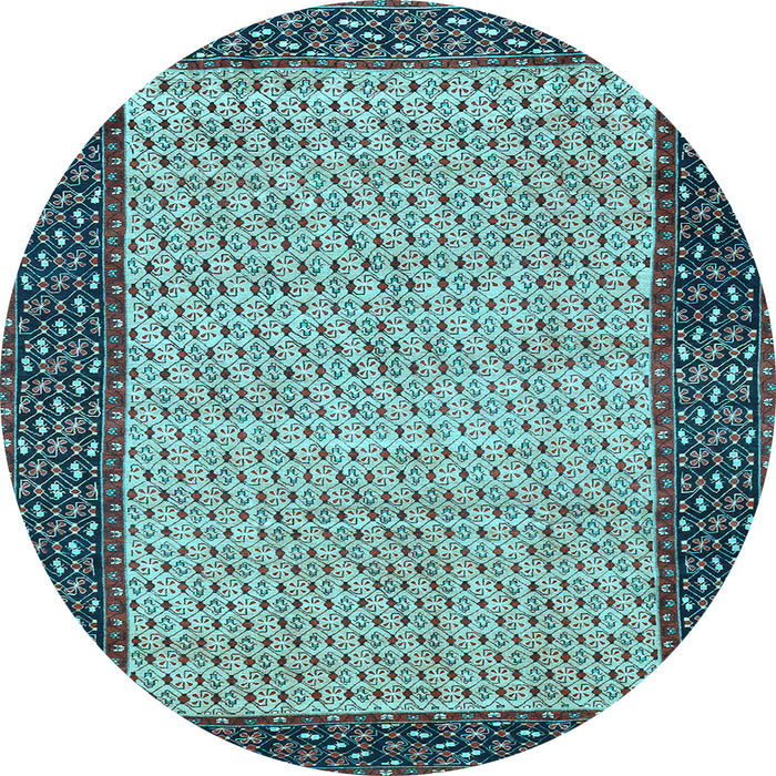Round Machine Washable Persian Light Blue Traditional Rug, wshtr4423lblu