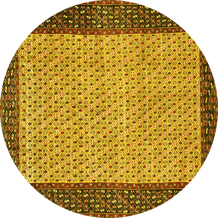 Round Persian Yellow Traditional Rug, tr4423yw
