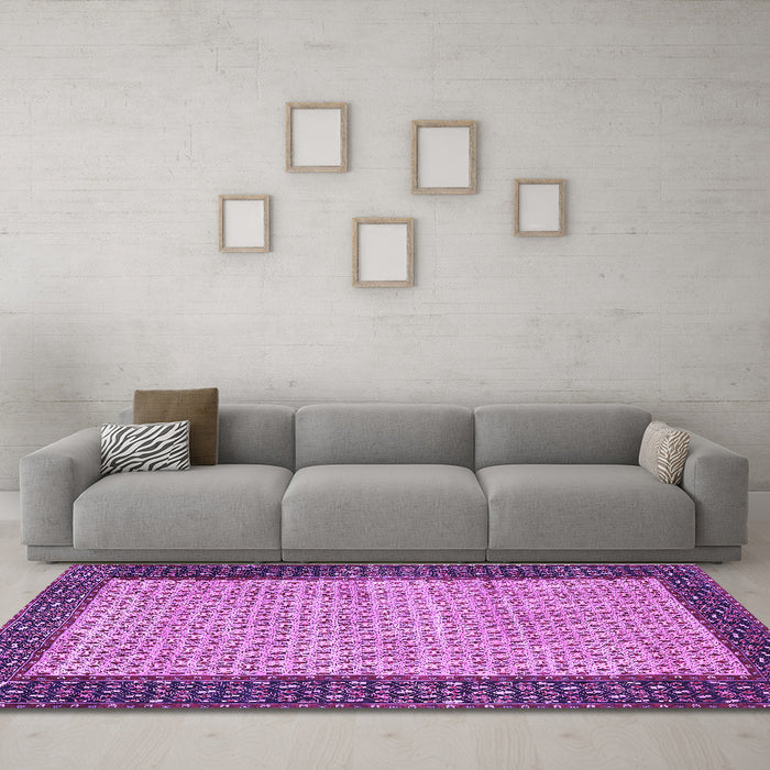 Machine Washable Persian Purple Traditional Area Rugs in a Living Room, wshtr4423pur