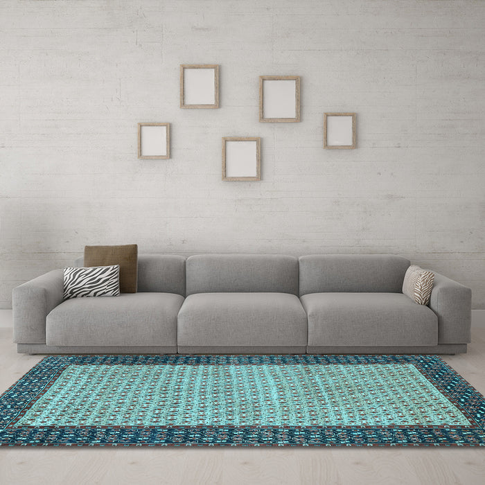 Machine Washable Persian Light Blue Traditional Rug in a Living Room, wshtr4423lblu