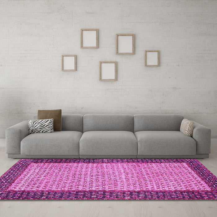 Machine Washable Persian Pink Traditional Rug in a Living Room, wshtr4423pnk