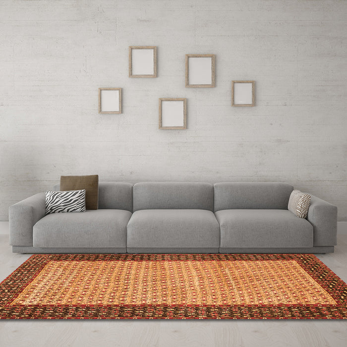 Machine Washable Persian Orange Traditional Area Rugs in a Living Room, wshtr4423org