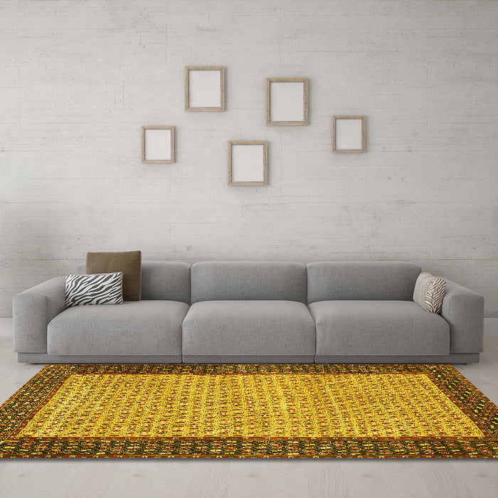 Machine Washable Persian Yellow Traditional Rug in a Living Room, wshtr4423yw