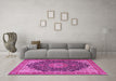 Machine Washable Medallion Pink Traditional Rug in a Living Room, wshtr4424pnk