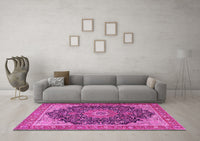 Machine Washable Medallion Pink Traditional Rug, wshtr4424pnk