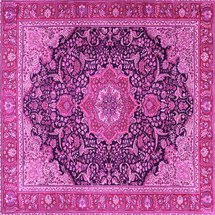 Square Machine Washable Medallion Pink Traditional Rug, wshtr4424pnk