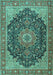 Machine Washable Medallion Turquoise Traditional Area Rugs, wshtr4424turq