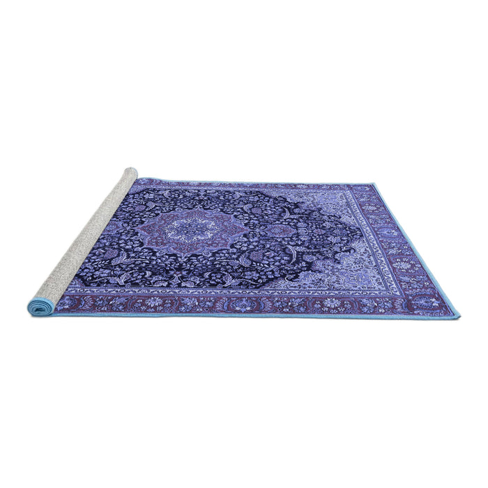 Sideview of Machine Washable Medallion Blue Traditional Rug, wshtr4424blu
