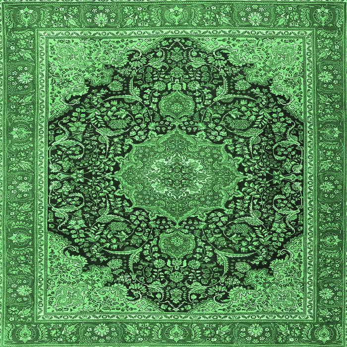 Square Machine Washable Medallion Emerald Green Traditional Area Rugs, wshtr4424emgrn