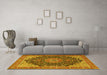 Machine Washable Medallion Yellow Traditional Rug in a Living Room, wshtr4424yw