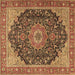 Square Machine Washable Medallion Brown Traditional Rug, wshtr4424brn