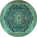 Round Medallion Turquoise Traditional Rug, tr4424turq