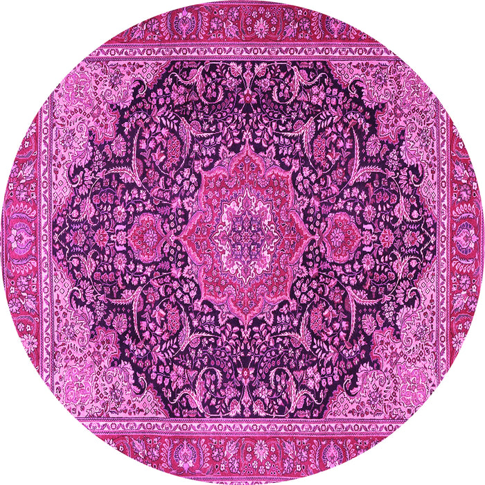 Round Machine Washable Medallion Pink Traditional Rug, wshtr4424pnk