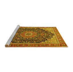 Sideview of Machine Washable Medallion Yellow Traditional Rug, wshtr4424yw