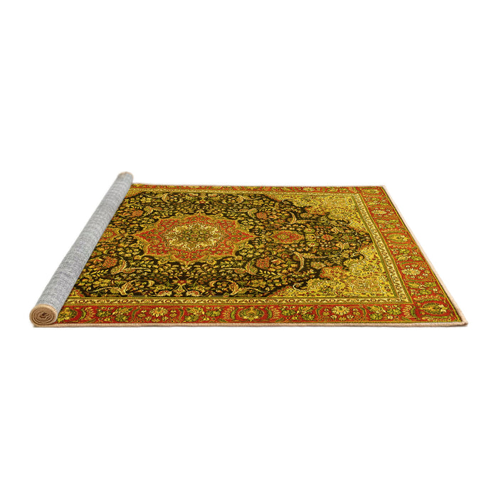Sideview of Machine Washable Medallion Yellow Traditional Rug, wshtr4424yw
