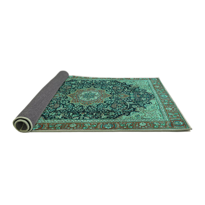 Sideview of Medallion Turquoise Traditional Rug, tr4424turq