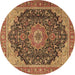 Round Medallion Brown Traditional Rug, tr4424brn