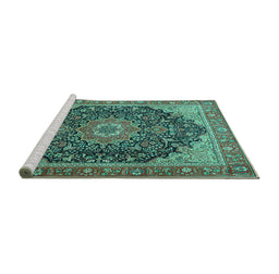Sideview of Machine Washable Medallion Turquoise Traditional Area Rugs, wshtr4424turq