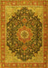 Machine Washable Medallion Yellow Traditional Rug, wshtr4424yw