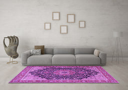Machine Washable Medallion Purple Traditional Area Rugs in a Living Room, wshtr4424pur