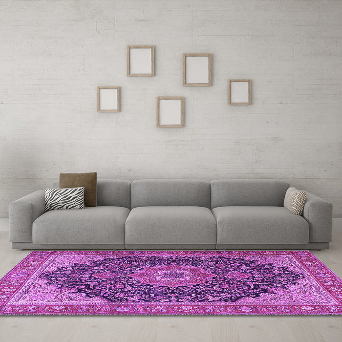 Machine Washable Medallion Purple Traditional Area Rugs in a Living Room, wshtr4424pur