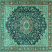 Square Medallion Turquoise Traditional Rug, tr4424turq