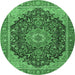 Round Medallion Emerald Green Traditional Rug, tr4424emgrn