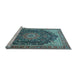 Sideview of Machine Washable Medallion Light Blue Traditional Rug, wshtr4424lblu