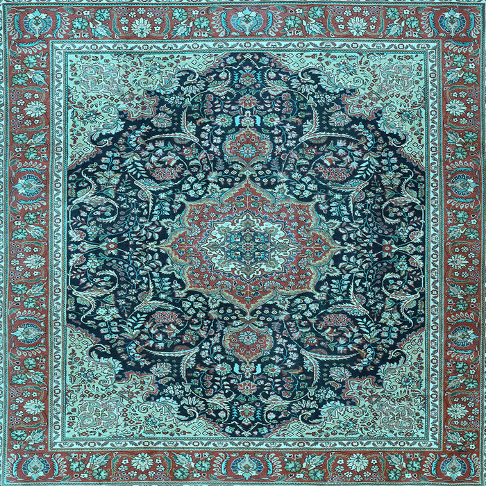 Square Machine Washable Medallion Light Blue Traditional Rug, wshtr4424lblu