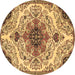 Round Machine Washable Medallion Brown Traditional Rug, wshtr4425brn