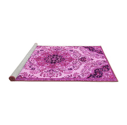 Sideview of Machine Washable Medallion Pink Traditional Rug, wshtr4425pnk