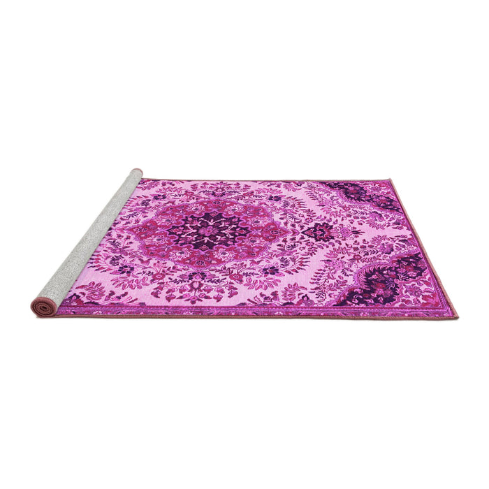 Sideview of Machine Washable Medallion Pink Traditional Rug, wshtr4425pnk